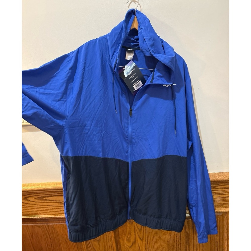 Men's XXL Reebok Blue Color blocked full zip woven training athletic Jacket. NWT